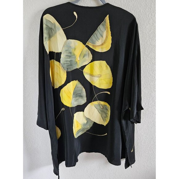 Aspen Silk Woman Kimono One Size Hand Painted 100% Silk Aspen Leave Art Colorful - Picture 2 of 7